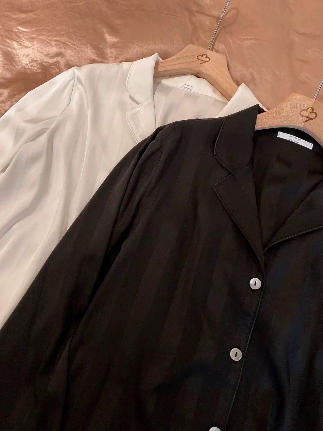 White Striped Silk Pajama Set