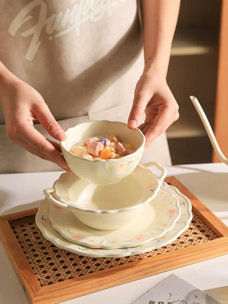 Peony White Ceramic Tableware Set (4 Pieces)