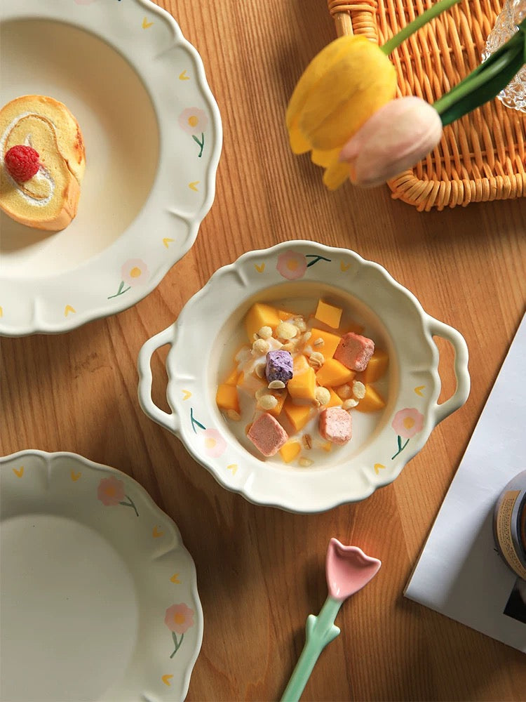 Peony White Ceramic Tableware Set (4 Pieces)