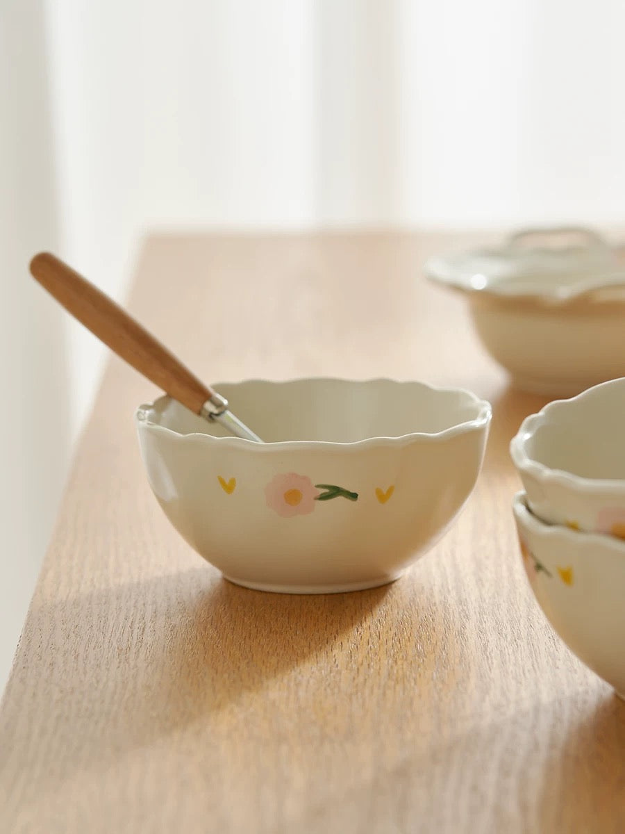 Peony White Ceramic Tableware Set (4 Pieces)