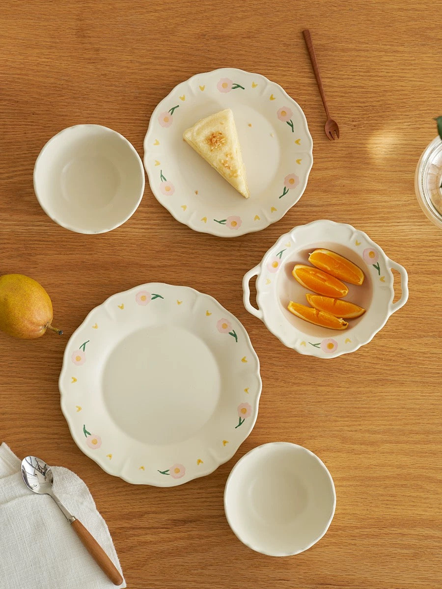 Peony White Ceramic Tableware Set (4 Pieces)