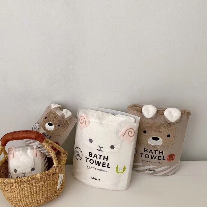 Ultra-Soft Cute Animal Bath Towel (Set Of 2)
