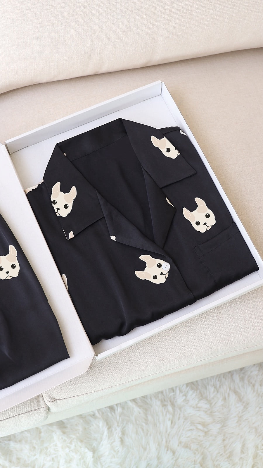 Lucky French Bulldog Print Silk Pajama Set