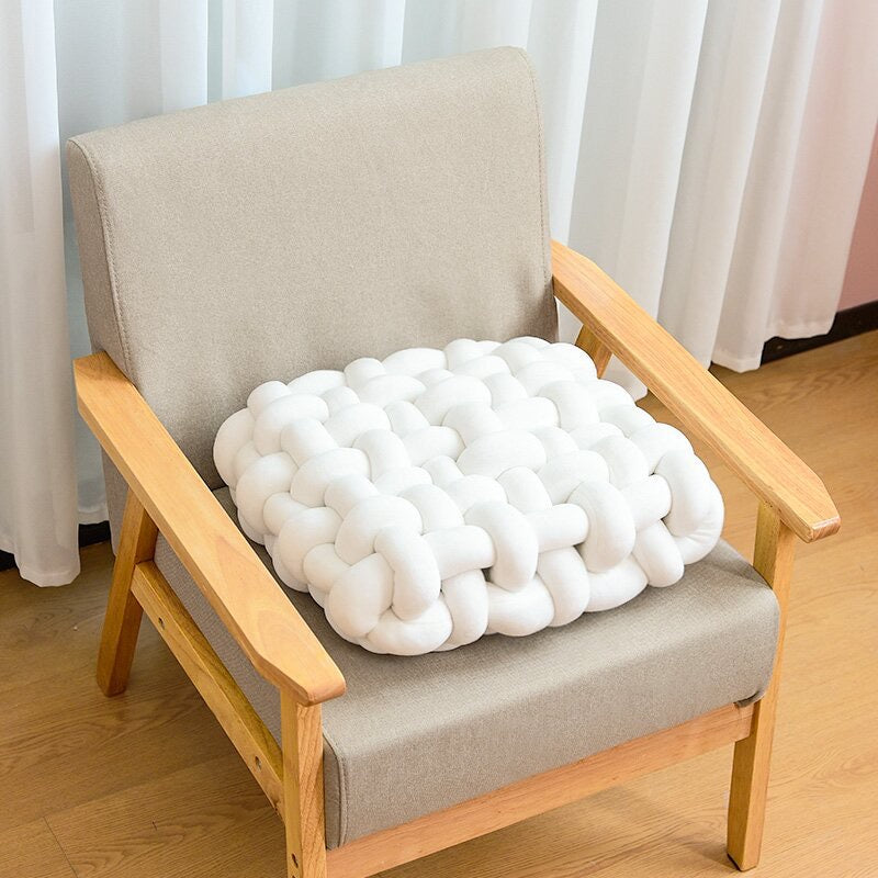 Nordic-style White Handwoven Cushion