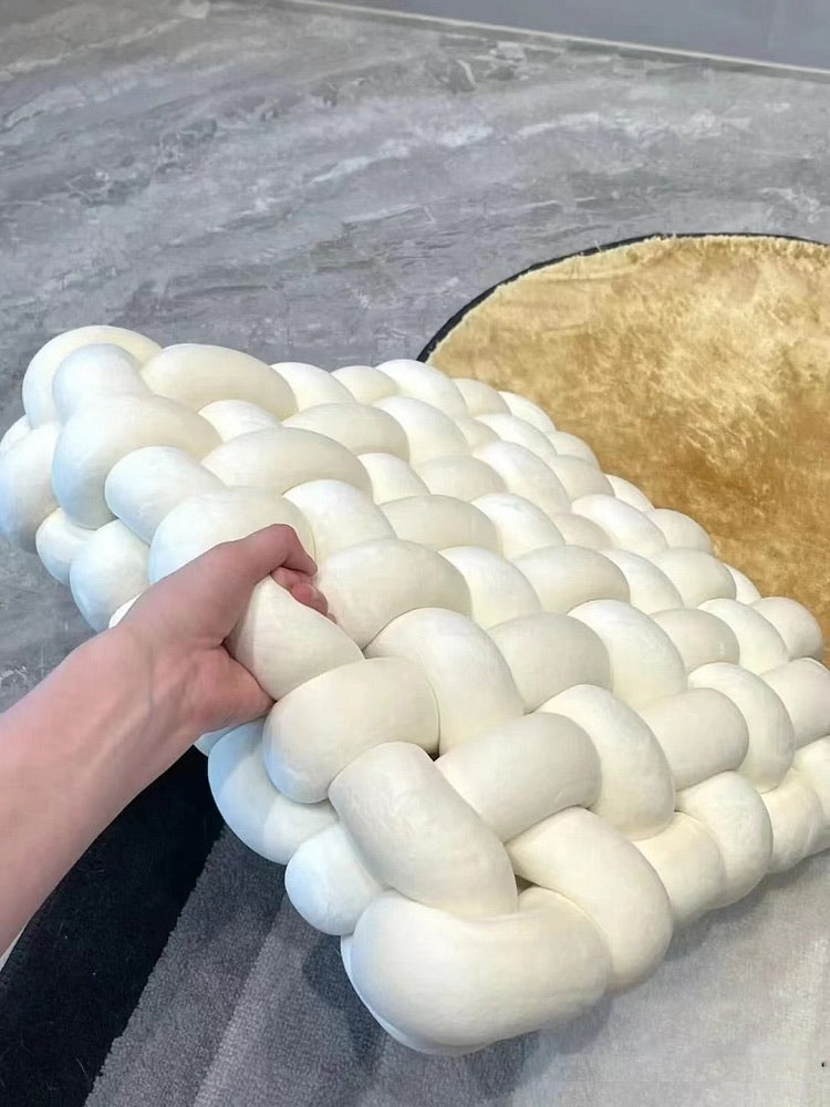Nordic-style White Handwoven Cushion