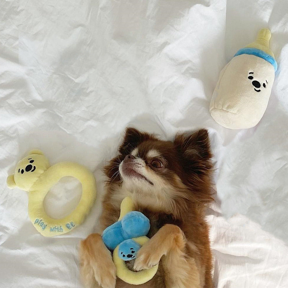 Squeaky Milk Bottle Plush Hide&Seek Pet Toys Set