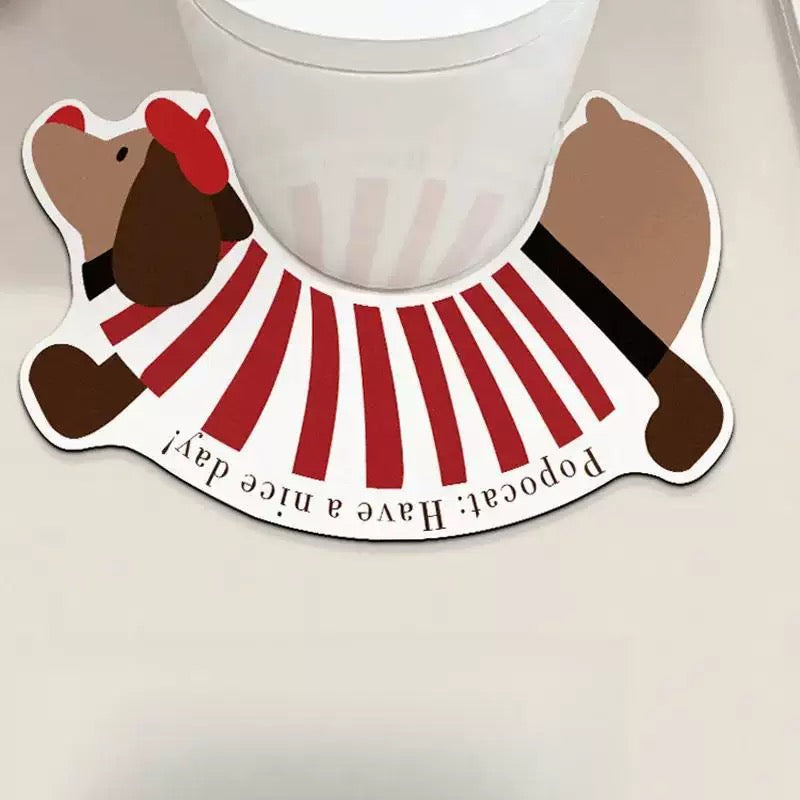 Red-Striped Dachshund U-Shaped Diatomaceous Earth Toilet Mat