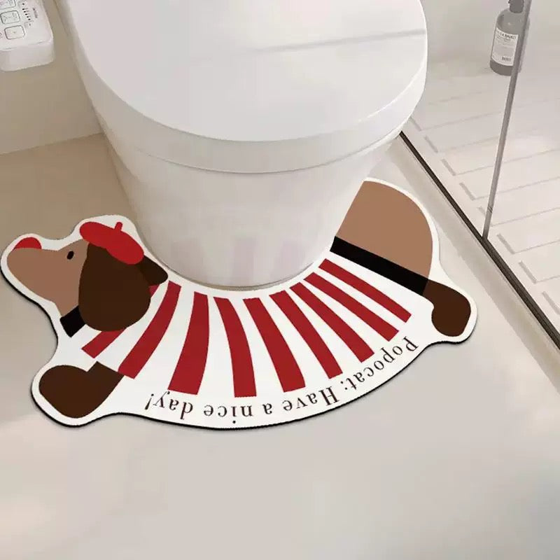 Red-Striped Dachshund U-Shaped Diatomaceous Earth Toilet Mat