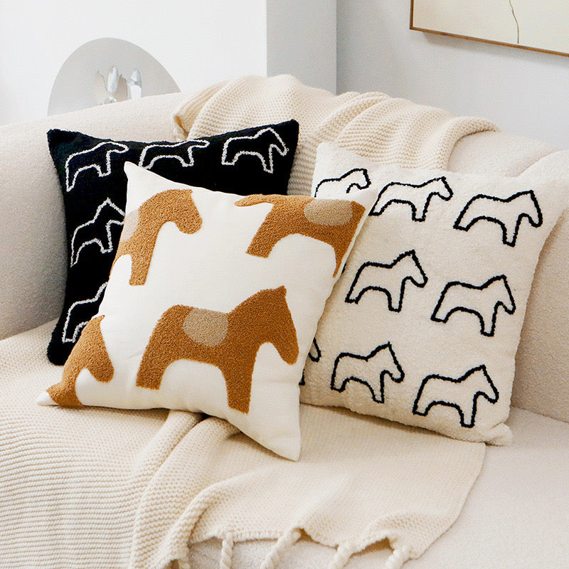 Retro Horse Embroidered Cushion Cover (Covers Only)
