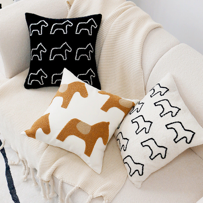 Retro Horse Embroidered Cushion Cover (Covers Only)