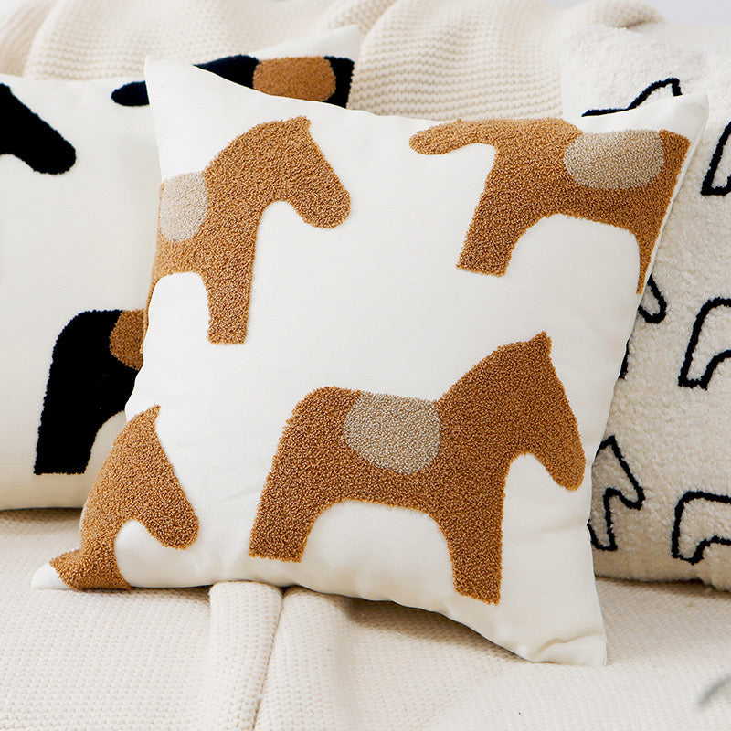 Retro Horse Embroidered Cushion Cover (Covers Only)
