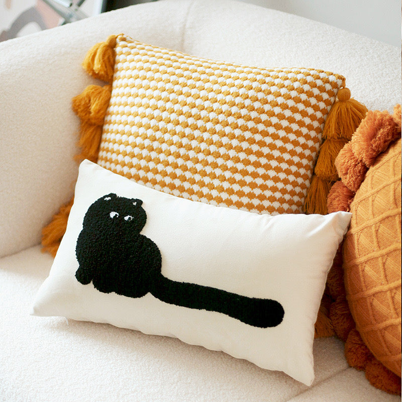 Adorable Black Cat Embroidered Pillow Cushion (Covers Only)