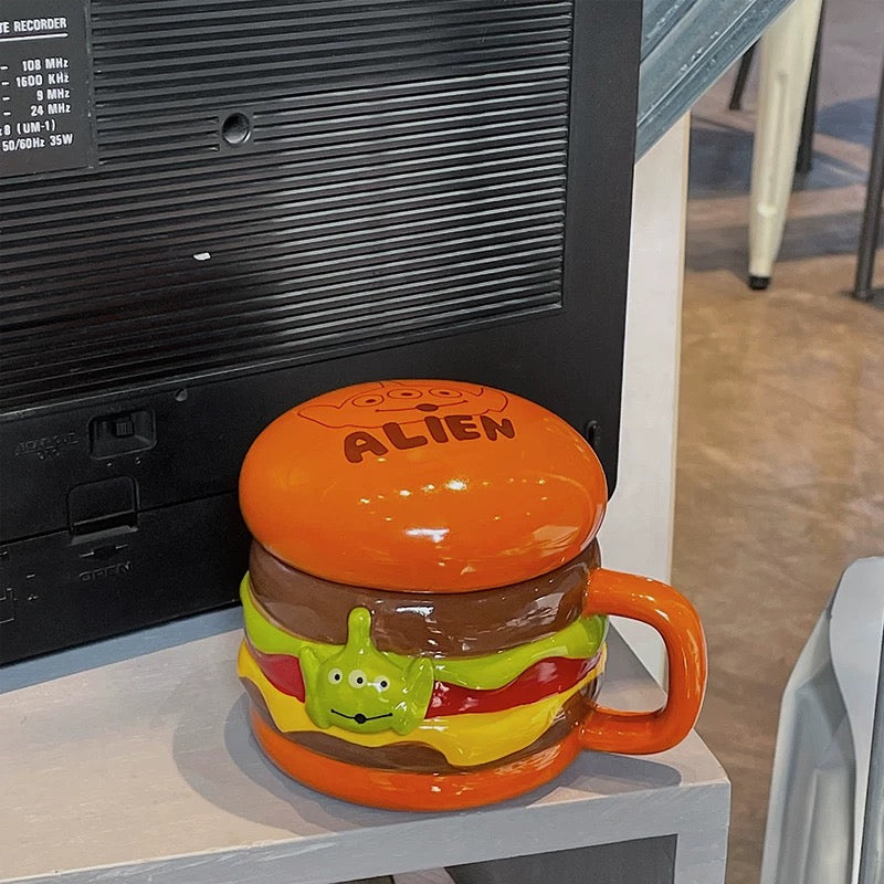 Alien Burger-Shaped Ceramic Mug (With Lid)