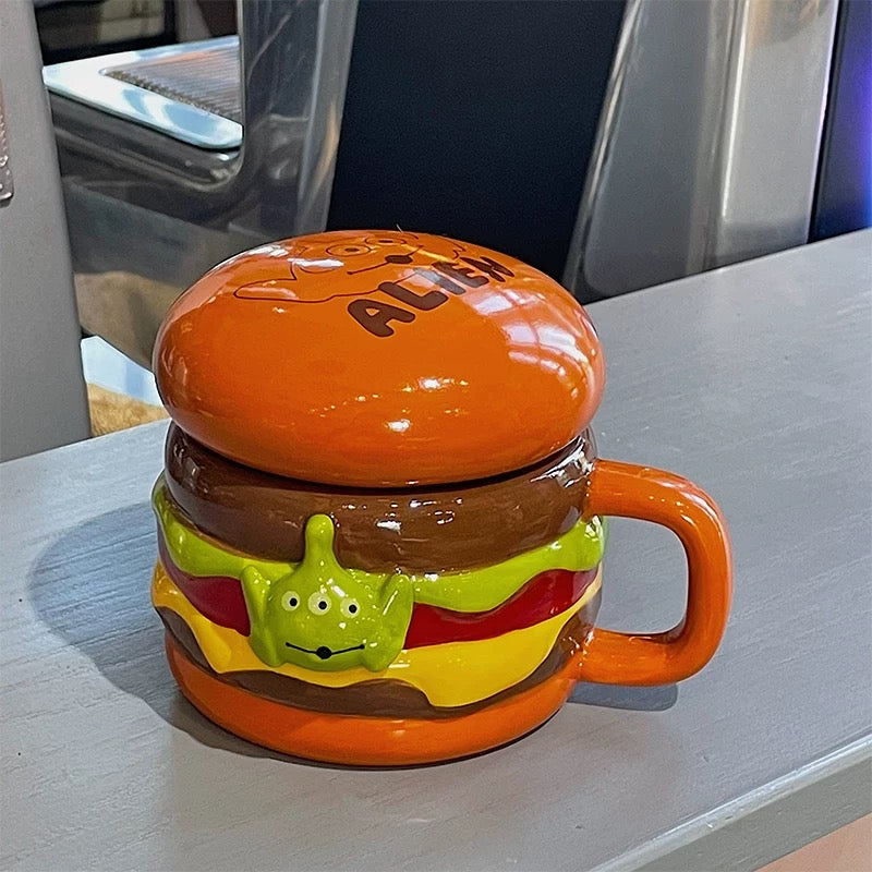 Alien Burger-Shaped Ceramic Mug (With Lid)