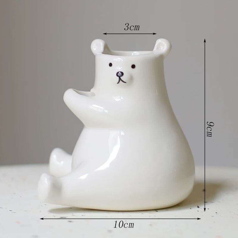 White Ceramic Bear Vase Desktop Decoration