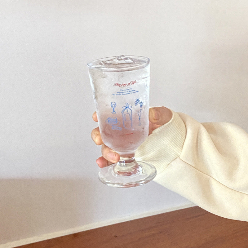 French Aesthetic Tall Glass Cup (The Joy of Life Illustration Design)
