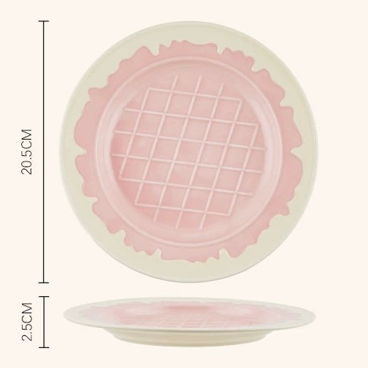 Cute Pink & White Ice Cream Cone Ceramic Bowl / Ceramic Plate