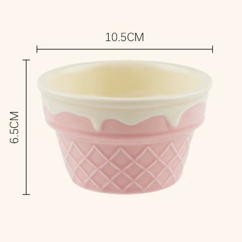 Cute Pink & White Ice Cream Cone Ceramic Bowl / Ceramic Plate