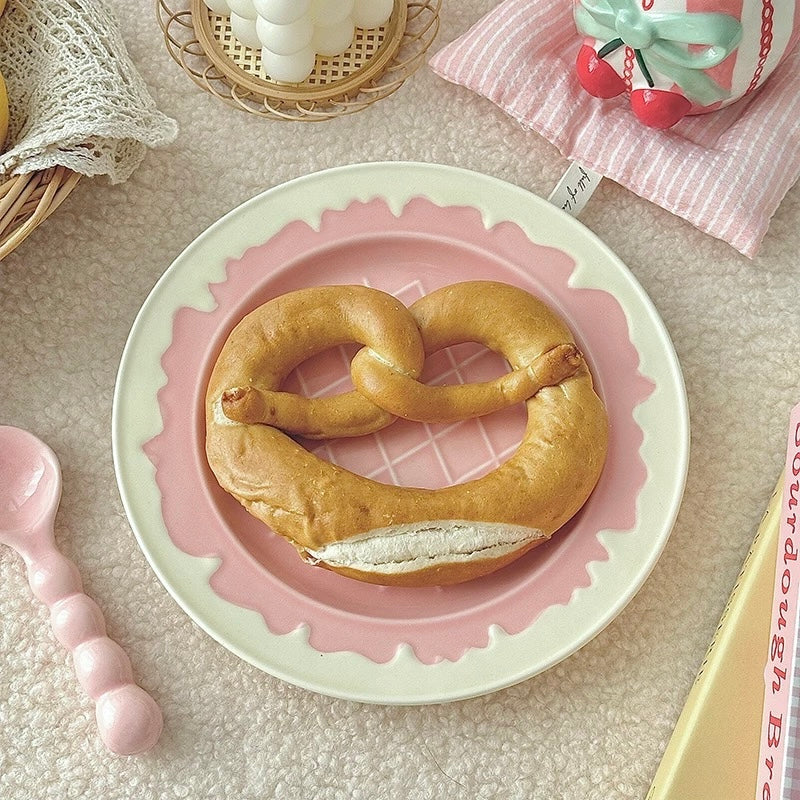 Cute Pink & White Ice Cream Cone Ceramic Bowl / Ceramic Plate