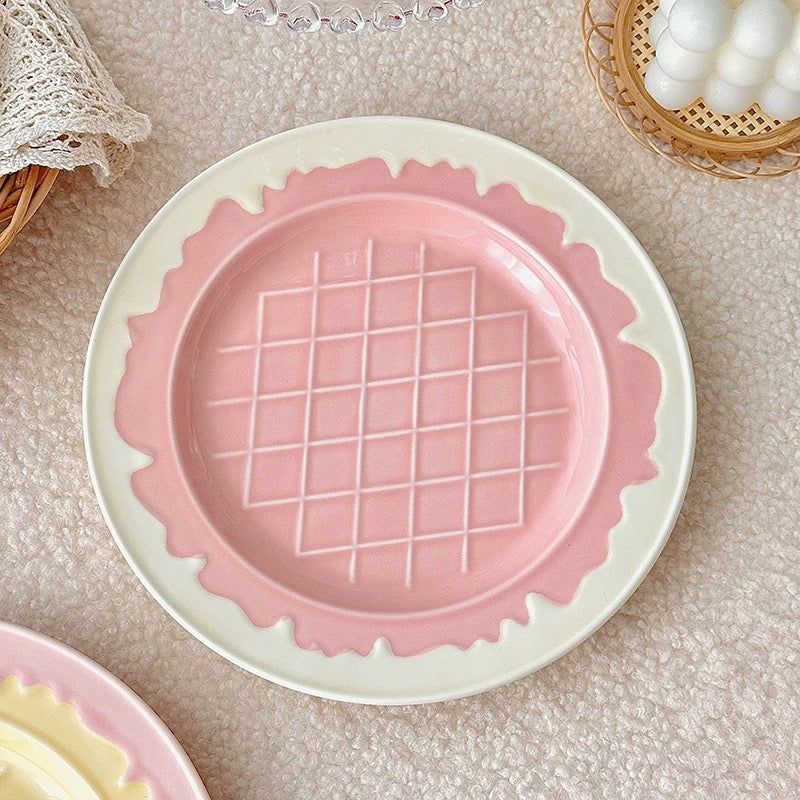 Cute Pink & White Ice Cream Cone Ceramic Bowl / Ceramic Plate