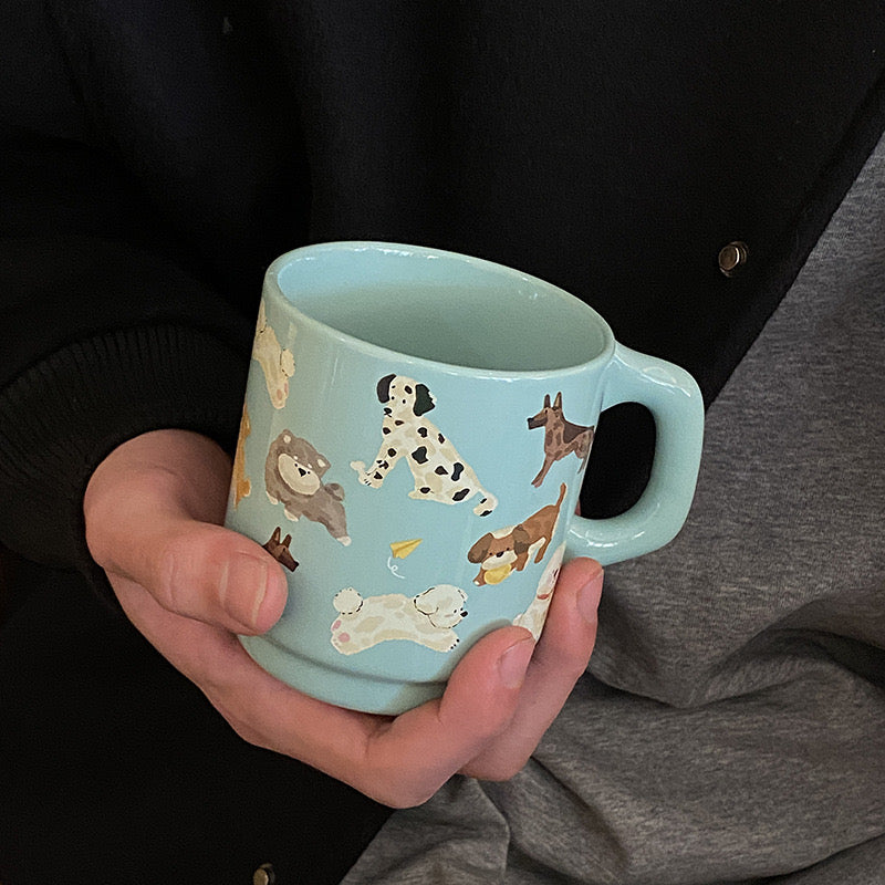 Blue Playful Dog Ceramic Mug