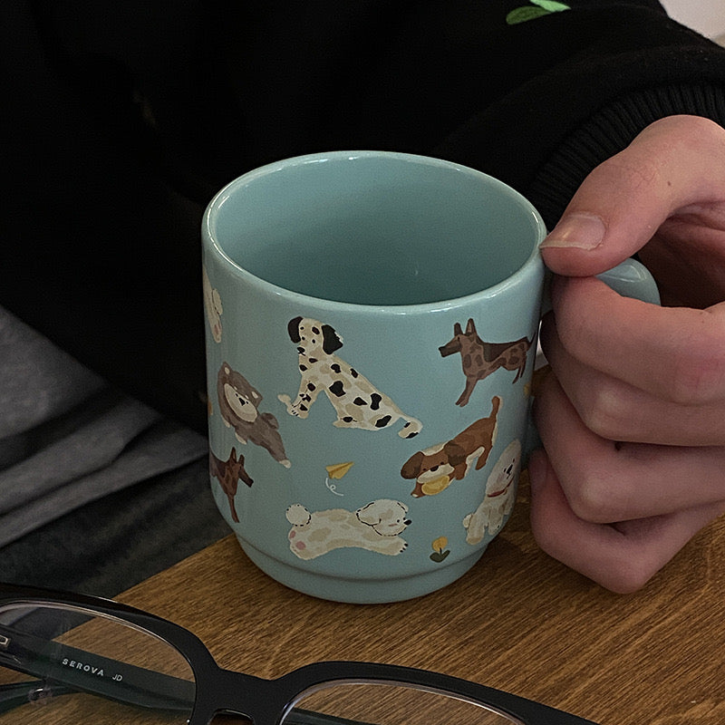 Blue Playful Dog Ceramic Mug