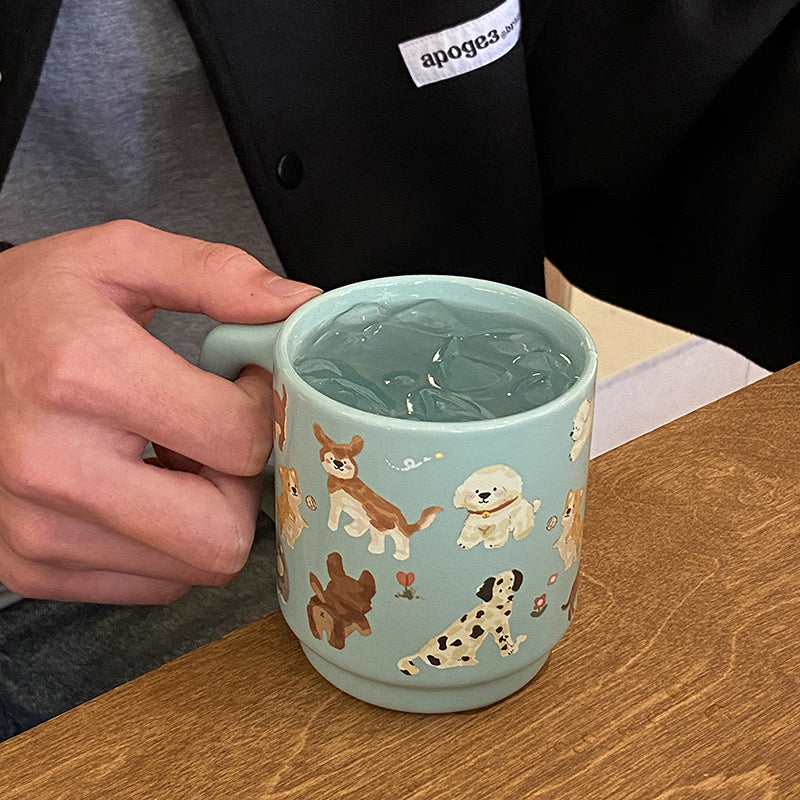 Blue Playful Dog Ceramic Mug