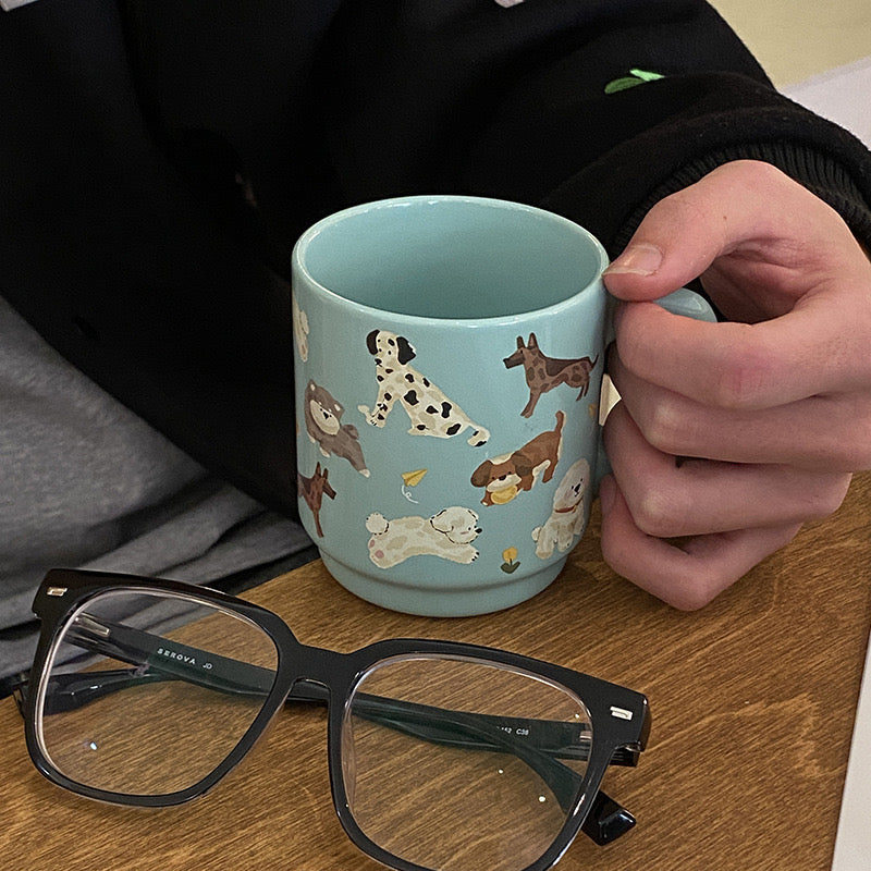 Blue Playful Dog Ceramic Mug