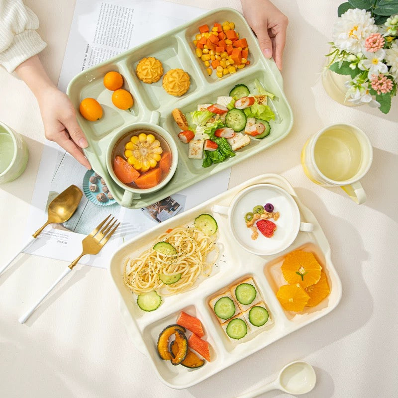 Ceramic Compartment Tray with Matching Soup Bowl