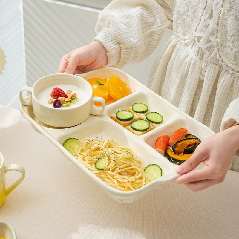 Ceramic Compartment Tray with Matching Soup Bowl