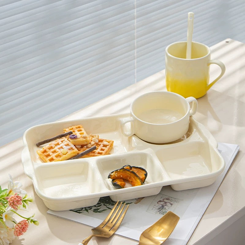 Ceramic Compartment Tray with Matching Soup Bowl