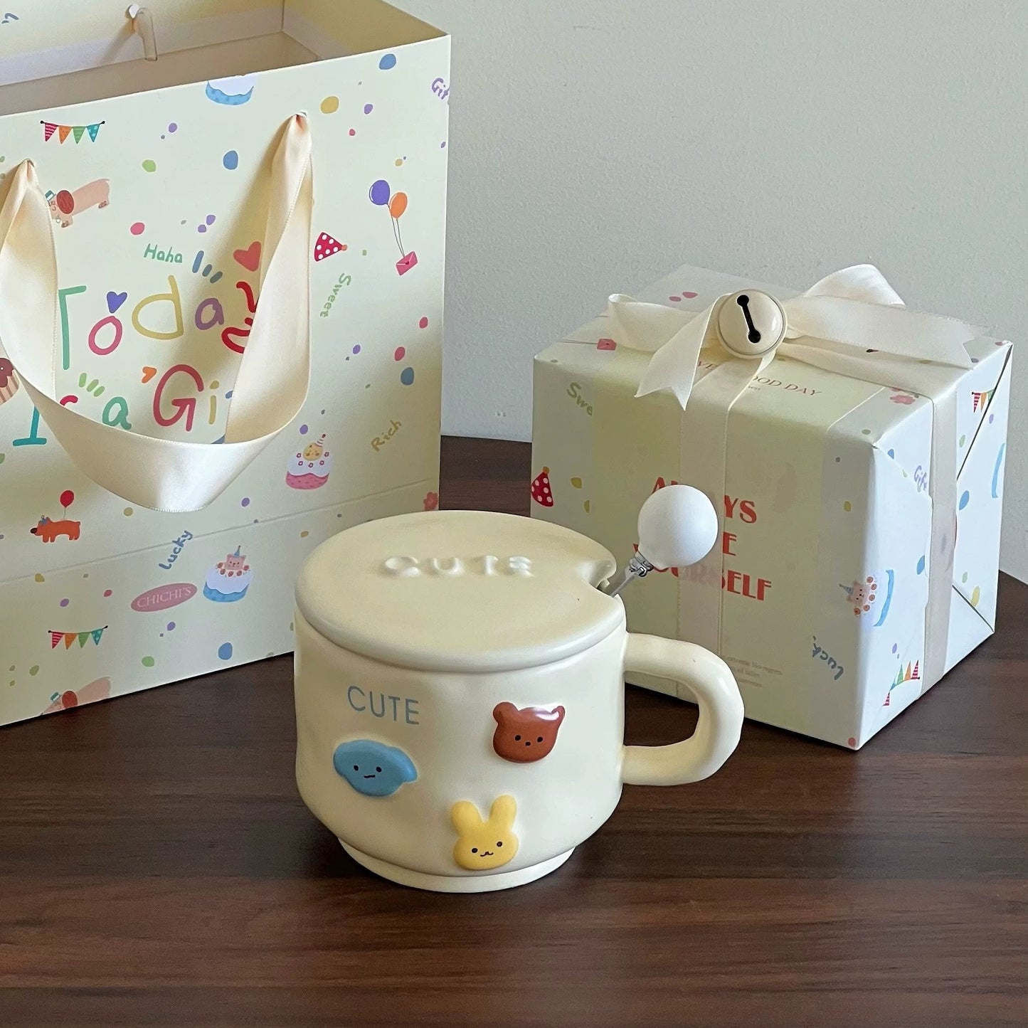 Cute Animal 3D Ceramic Mug (With Lid and Spoon)