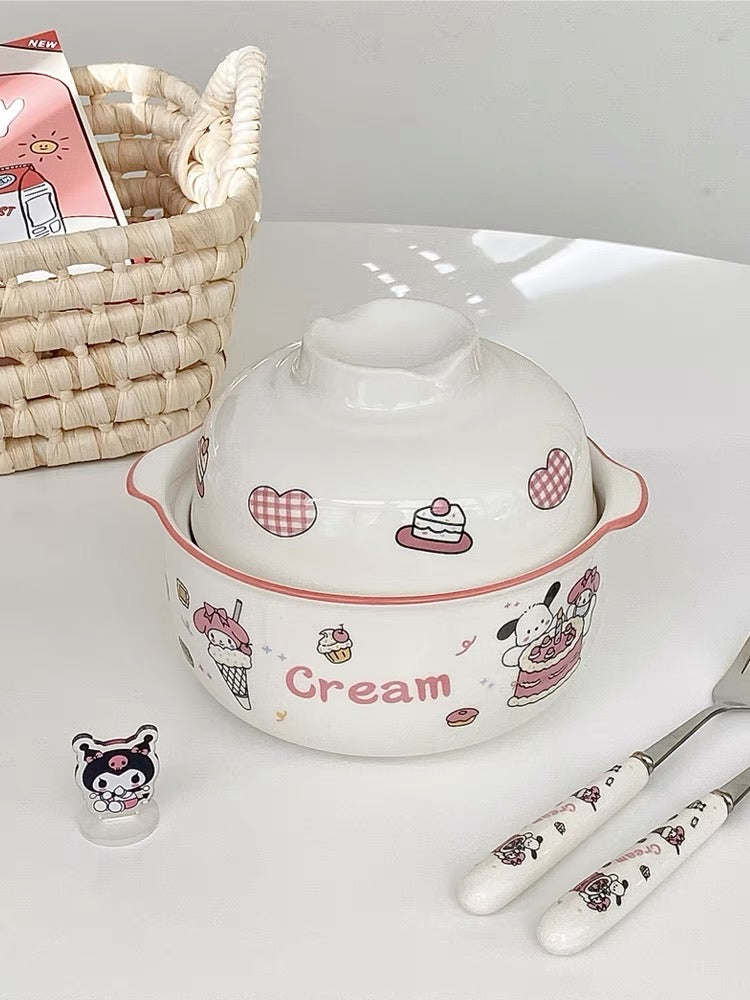 Pink My Melody Ramen Ceramic Bowl With Lid