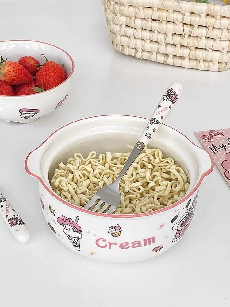 Pink My Melody Ramen Ceramic Bowl With Lid