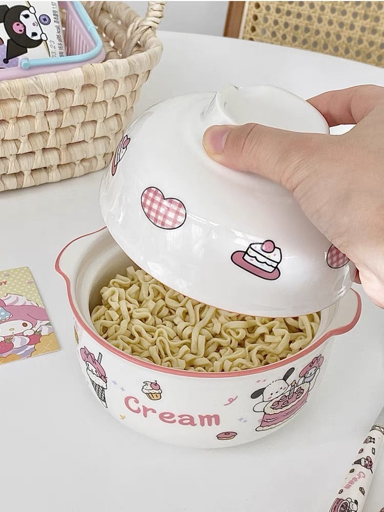 Pink My Melody Ramen Ceramic Bowl With Lid