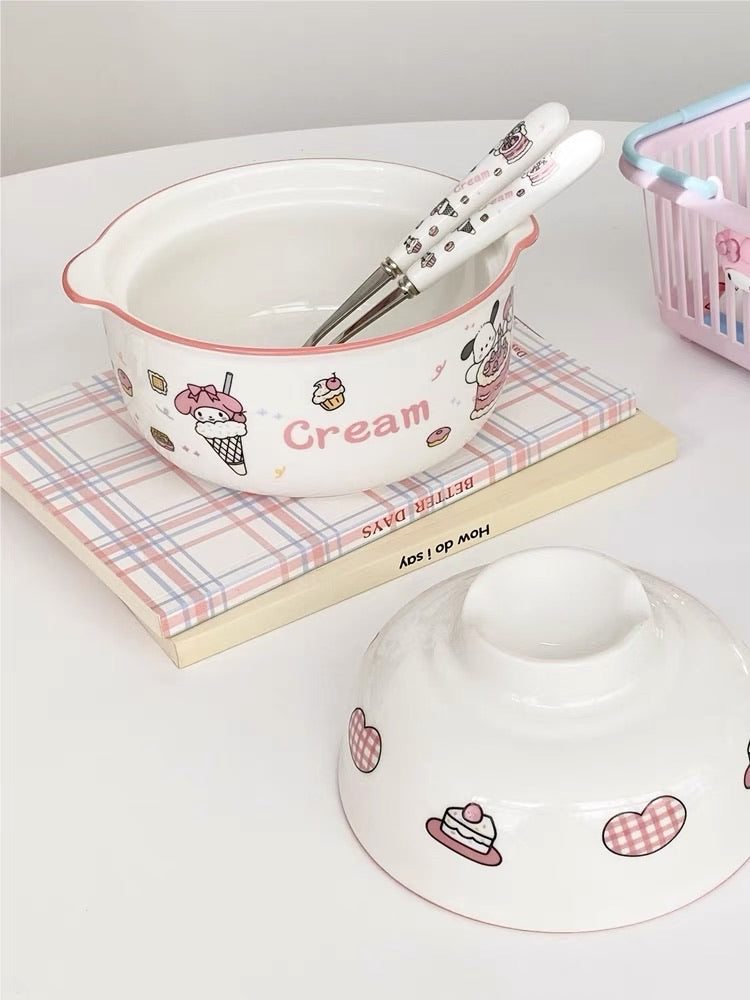 Pink My Melody Ramen Ceramic Bowl With Lid