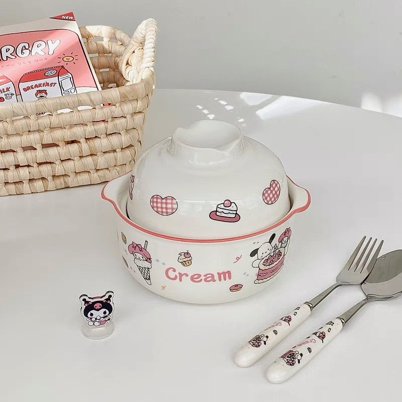 Pink My Melody Ramen Ceramic Bowl With Lid