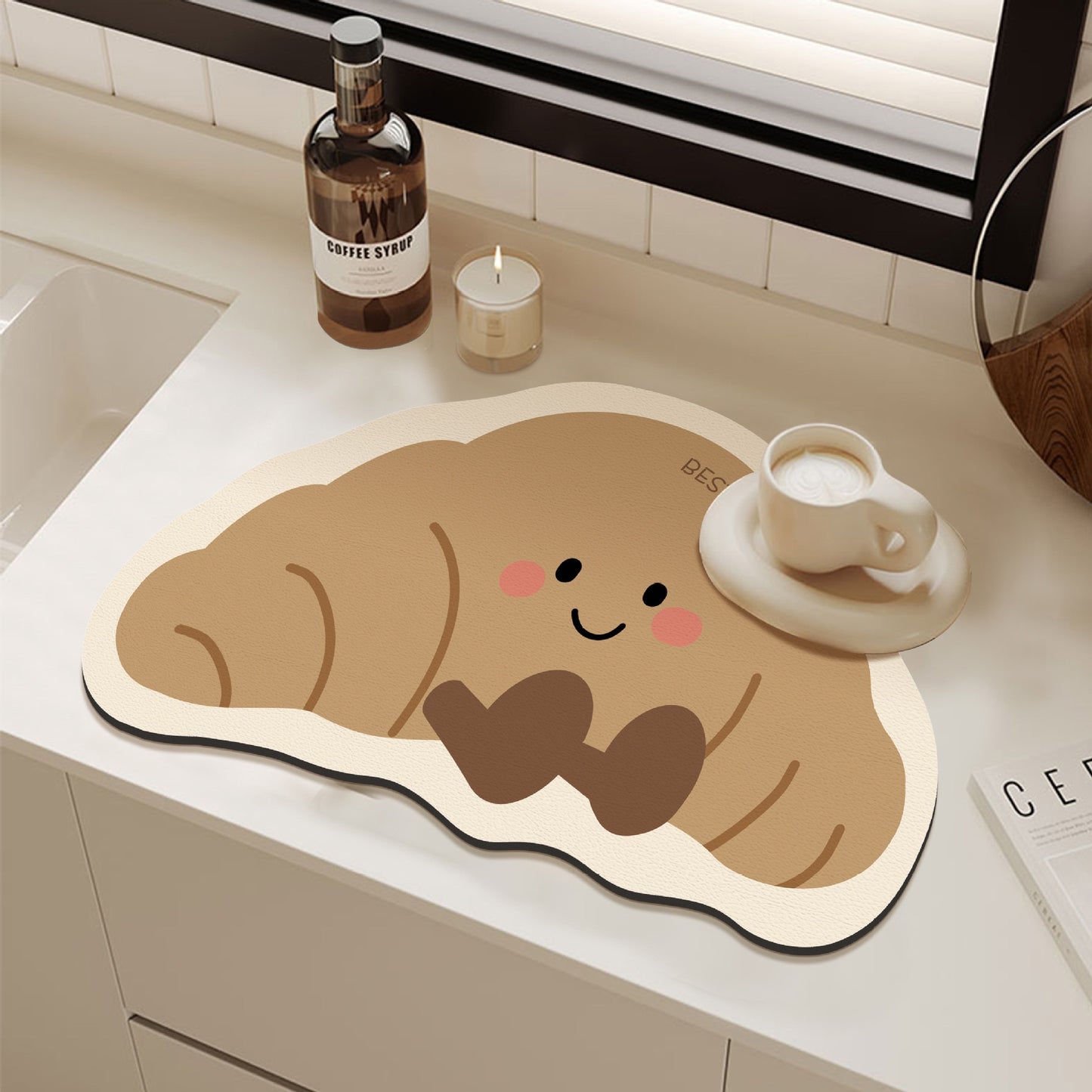 Cute Bread Kitchen Countertop Water Absorption Mat / Coffee Machine Pad