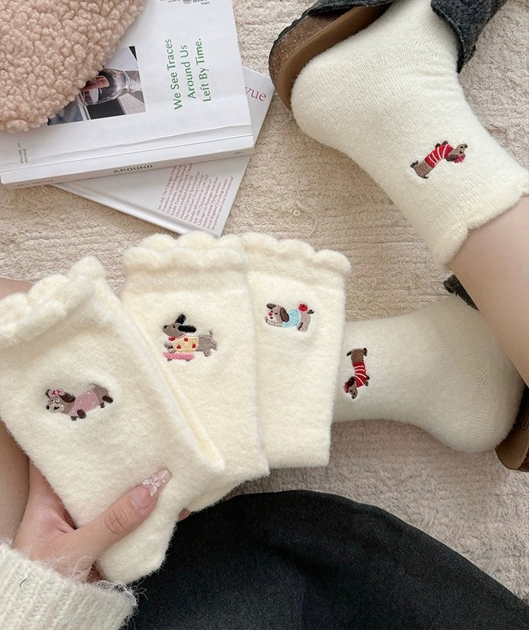 Cartoon Dog Faux Wool Mid-Calf Socks