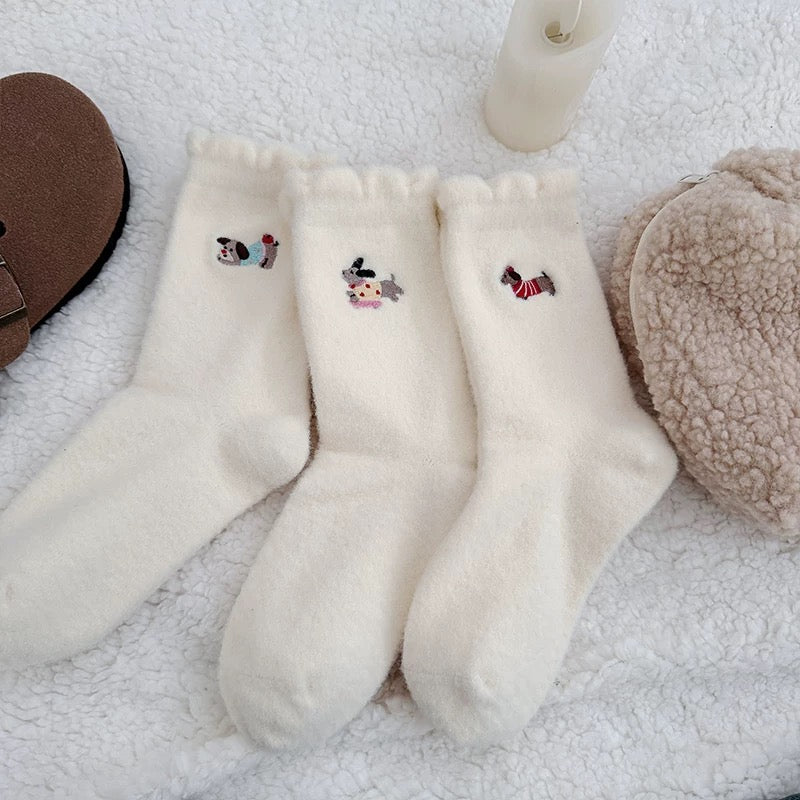 Cartoon Dog Faux Wool Mid-Calf Socks