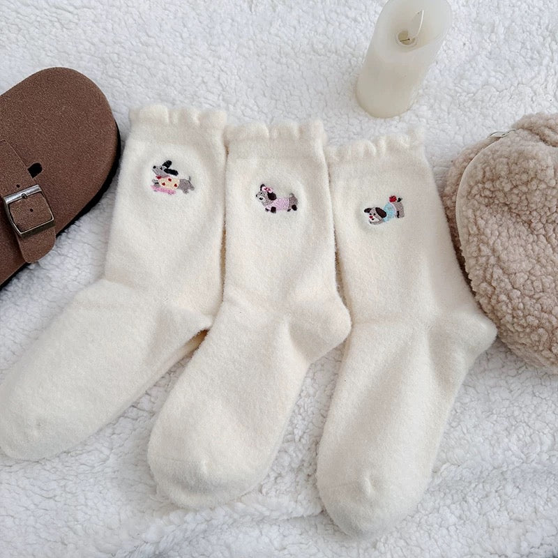 Cartoon Dog Faux Wool Mid-Calf Socks