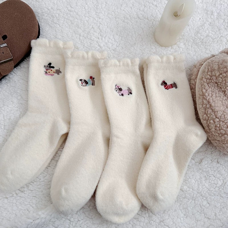 Cartoon Dog Faux Wool Mid-Calf Socks