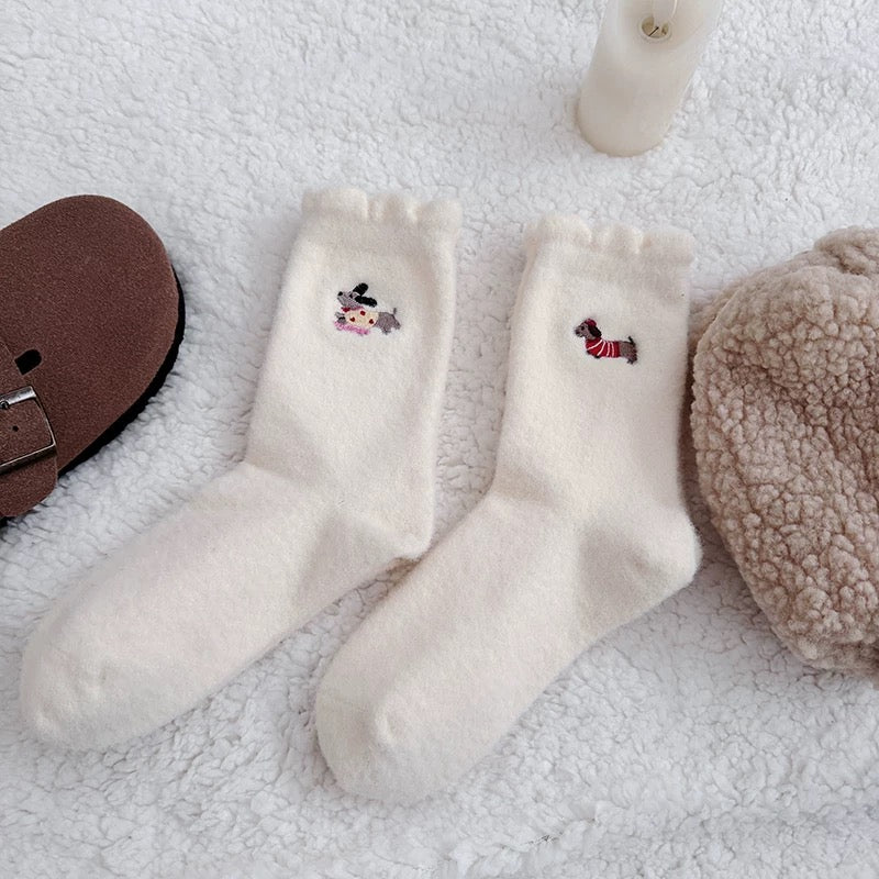 Cartoon Dog Faux Wool Mid-Calf Socks
