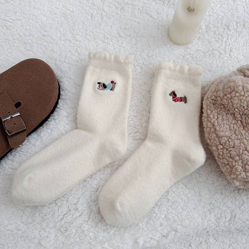 Cartoon Dog Faux Wool Mid-Calf Socks