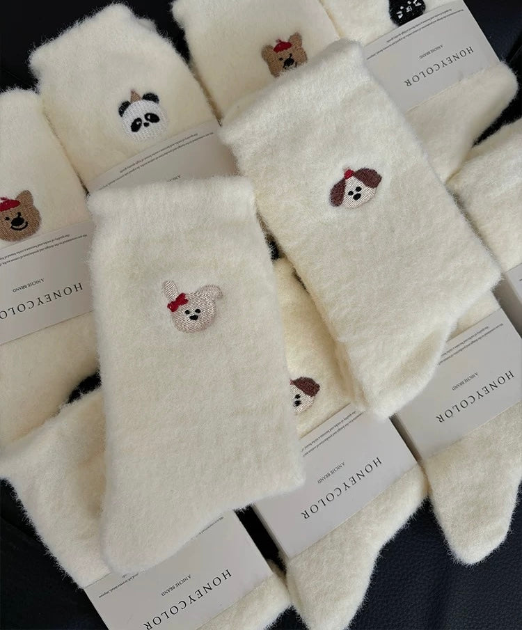 Cute Embroidered Faux Wool Mid-Calf Socks