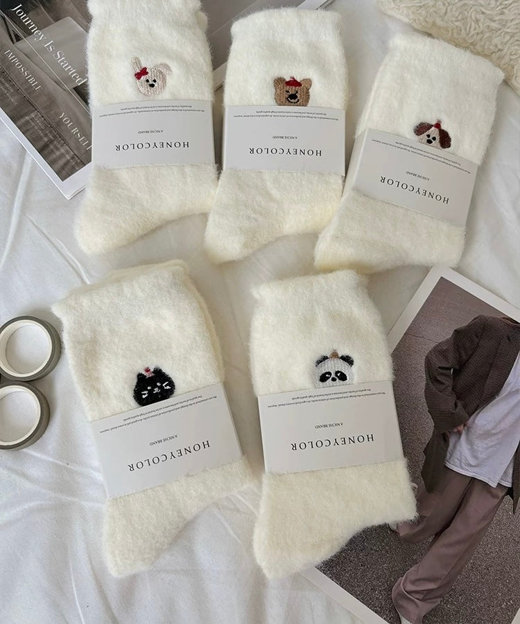 Cute Embroidered Faux Wool Mid-Calf Socks