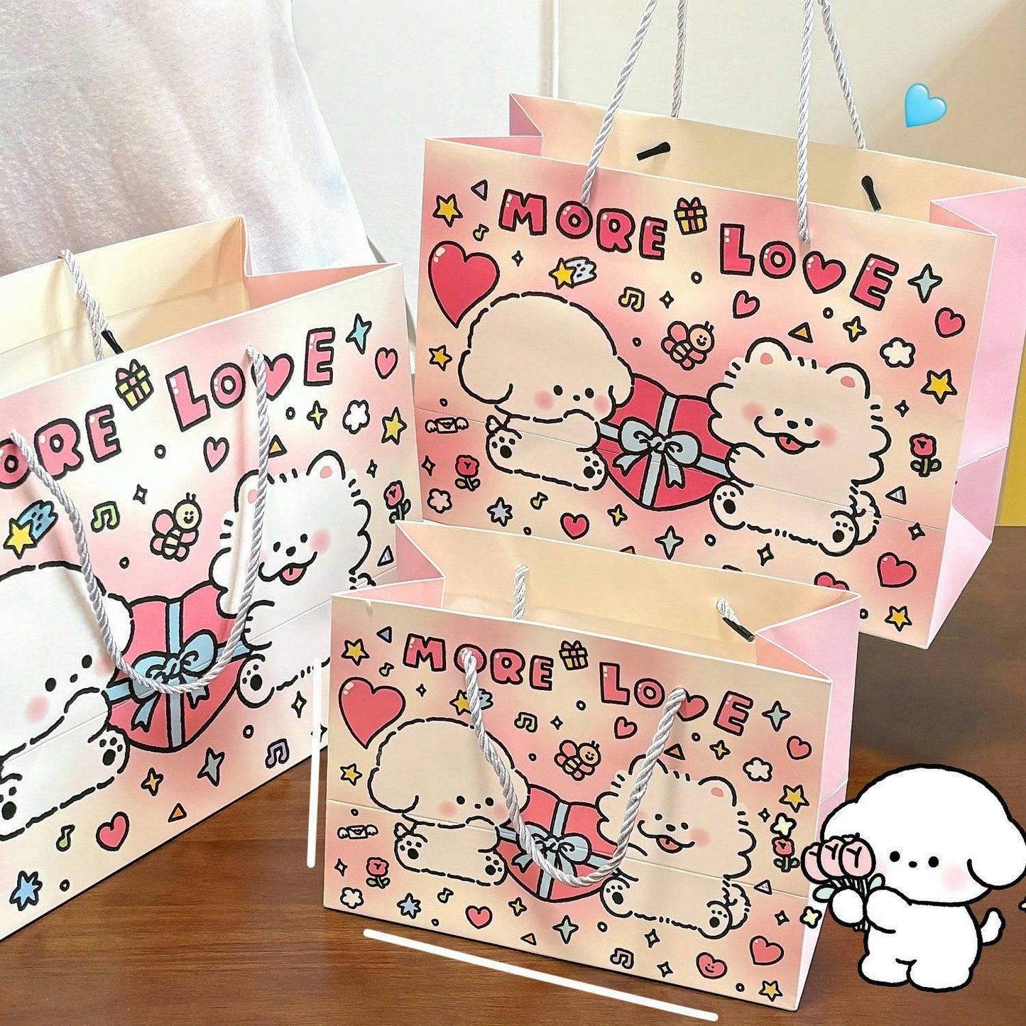 More Love Heart Puppy Gift Bag with Matching Greeting Card