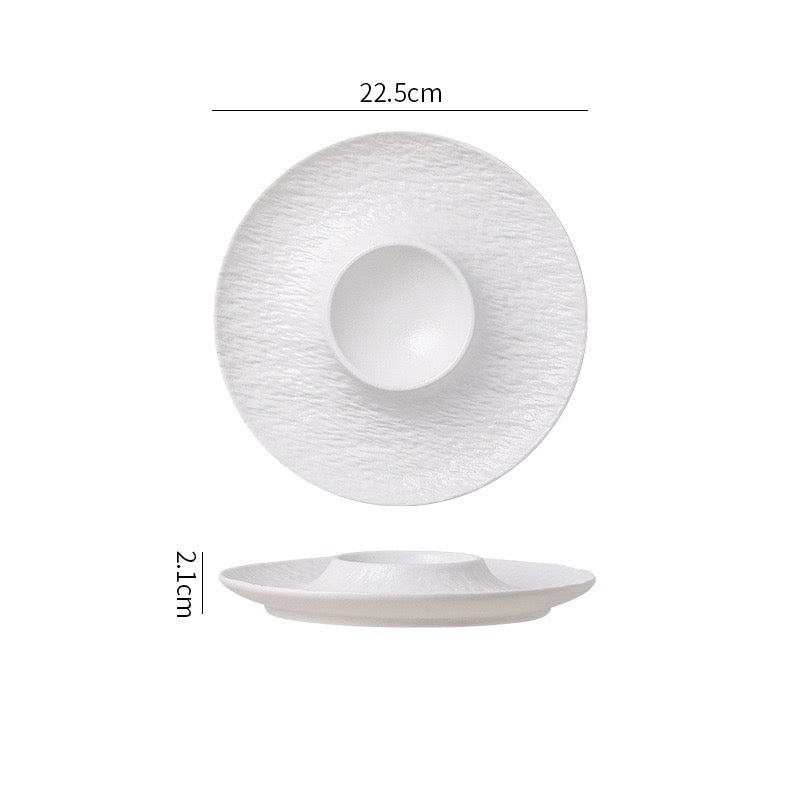 Stone Texture Dumpling & Sushi Plate with Built-in Dipping Dish