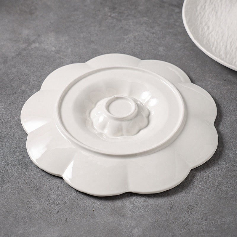 Stone Texture Dumpling & Sushi Plate with Built-in Dipping Dish