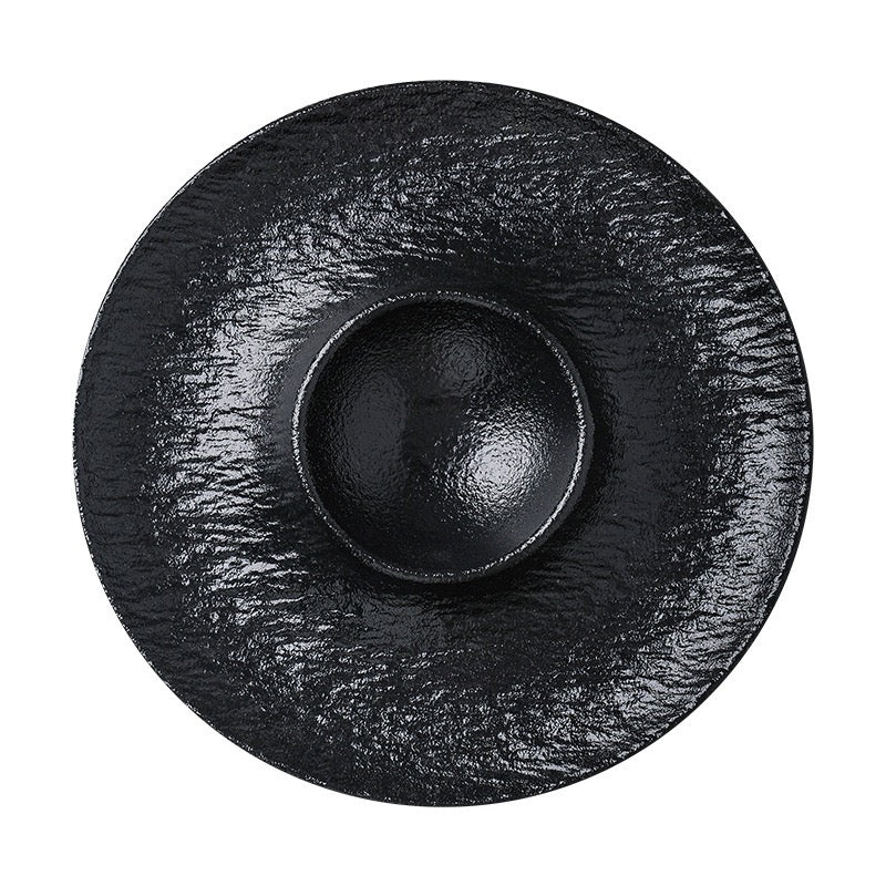 Stone Texture Dumpling & Sushi Plate with Built-in Dipping Dish